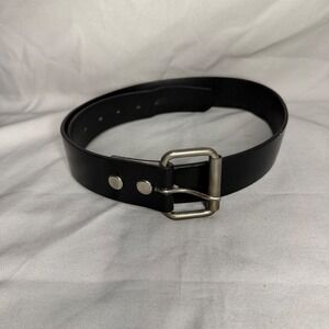 Vintage Hot Topic Mens Black Leather Belt 34 Silver Roller Buckle Punk Emo Goth